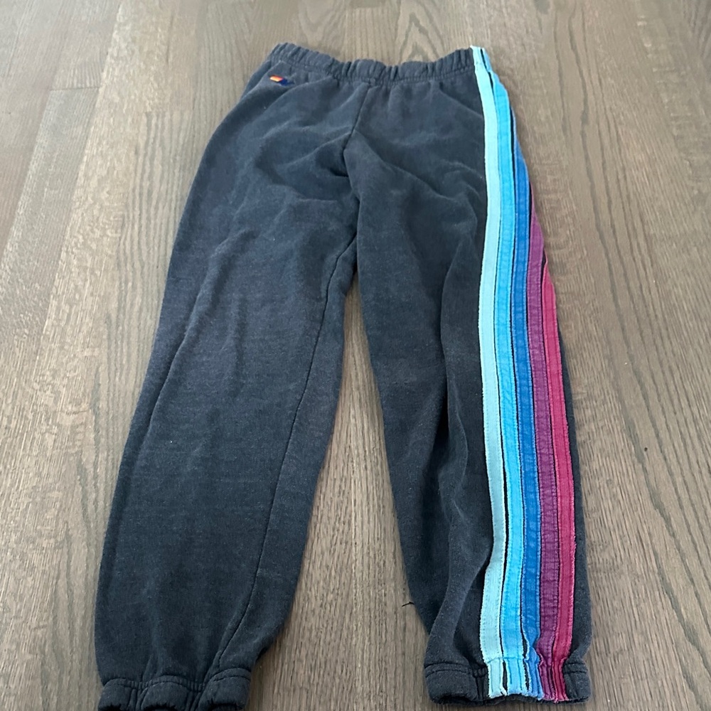 Aviator Nation size 10 Kids Black Joggers with Multicolor Stripes